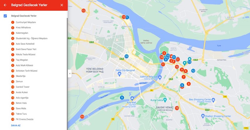 Belgrad'da Gezilecek Yerler Listesi ve Haritası