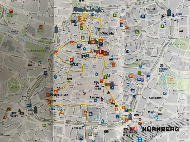Nürnberg'de Gezilecek Yerler Haritası